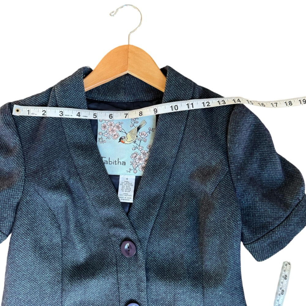 Tabitha Anthropologie Women's Blue Black Wool Blend Short Sleeve Blazer Jacket‎ - Picture 8 of 13